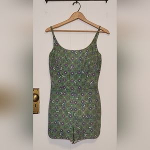 Vintage cotton romper / swim suit with birds and flowers. Size medium.